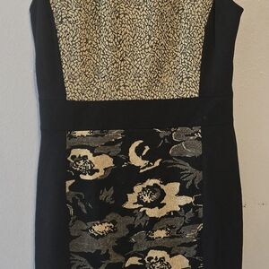 Badgley Mischka Black and Gold Floral Sheath Dress